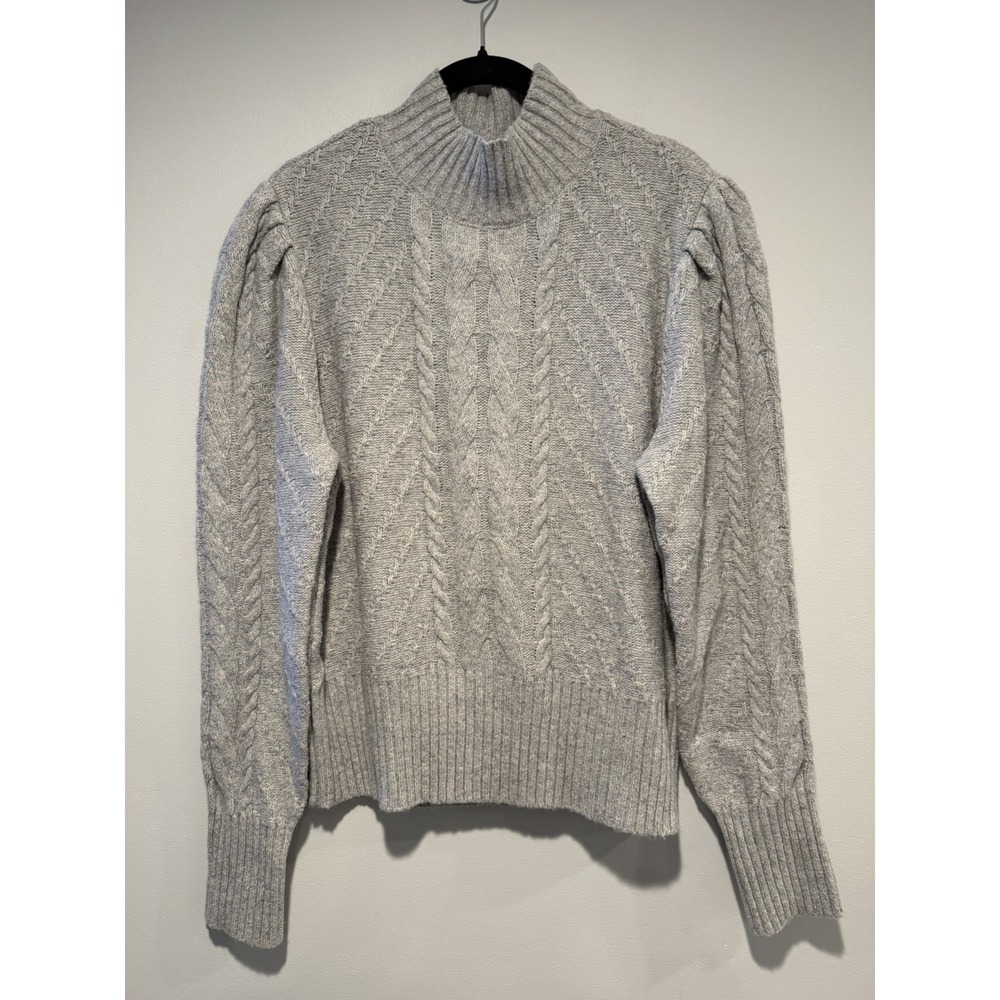Loft Sweater Womens XL Gray Mock Neck Cable Knit Chunky Balloon Sleeves